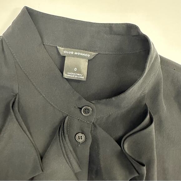Club Monaco Black Silk Ruffle Shirt Dress - Size 0 - Picture 11 of 14